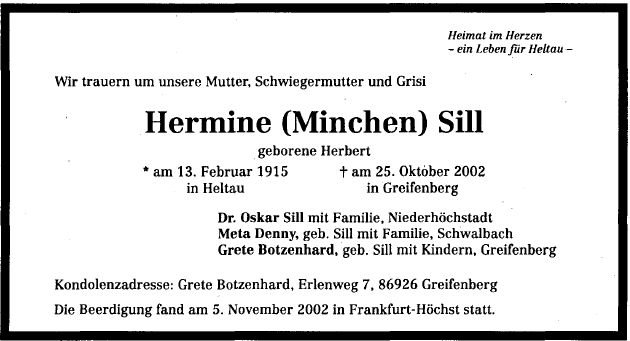 Herbert Hermine 1915-2002 Todesanzeige